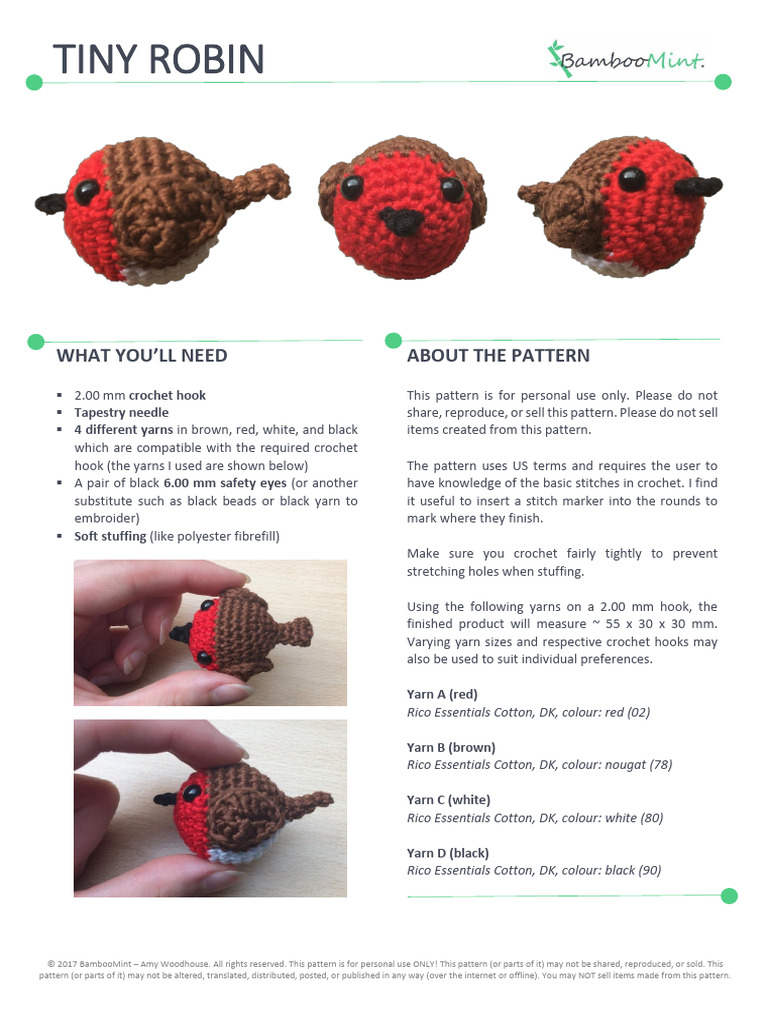 Tiny Robin | PDF | Crochet | Textile Arts