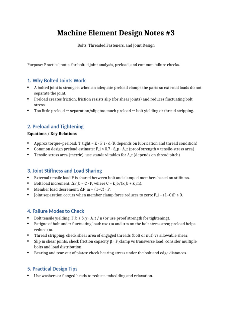 Machine Element Design Notes 3 Bolts Threaded Joints | PDF | Applied ...