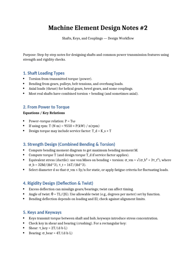 Machine Element Design Notes 2 Shafts Keys Couplings | PDF
