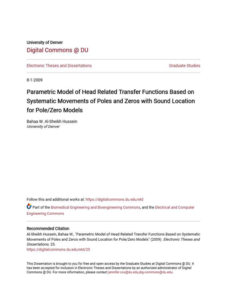 Parametric Model of Head Related Transfer Functions Based On Syst | PDF ...