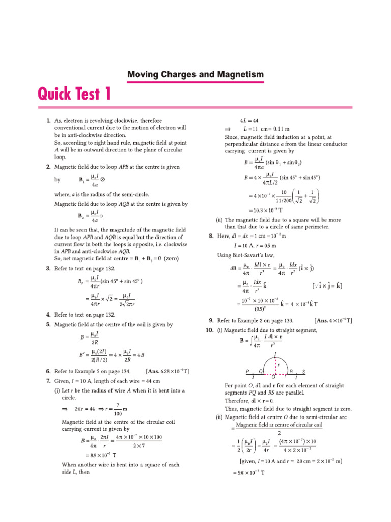 All in One Physics 12th CH 4 Quick Test 1 | PDF