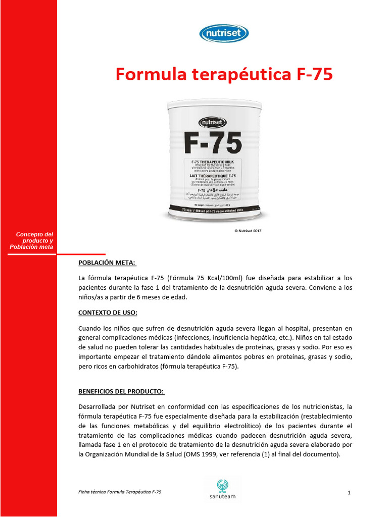 FICHA-TECNICA-FORMULA-F75-400g PARA EL NIÑO DESNUTRIDO | PDF | Agua ...