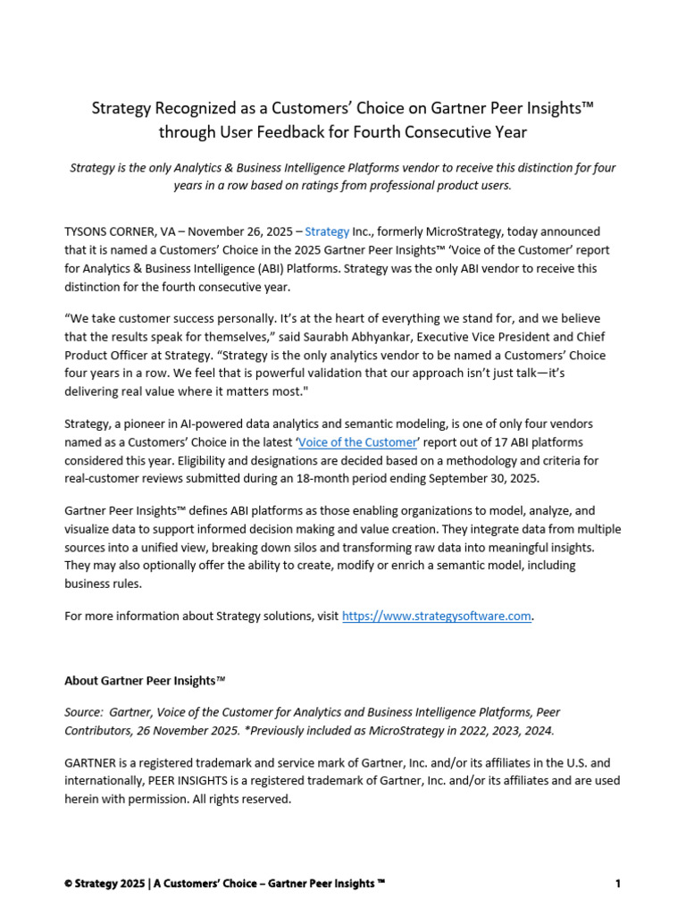 Strategy Recognized Customers Choice Gartner Peer Insights Through User ...