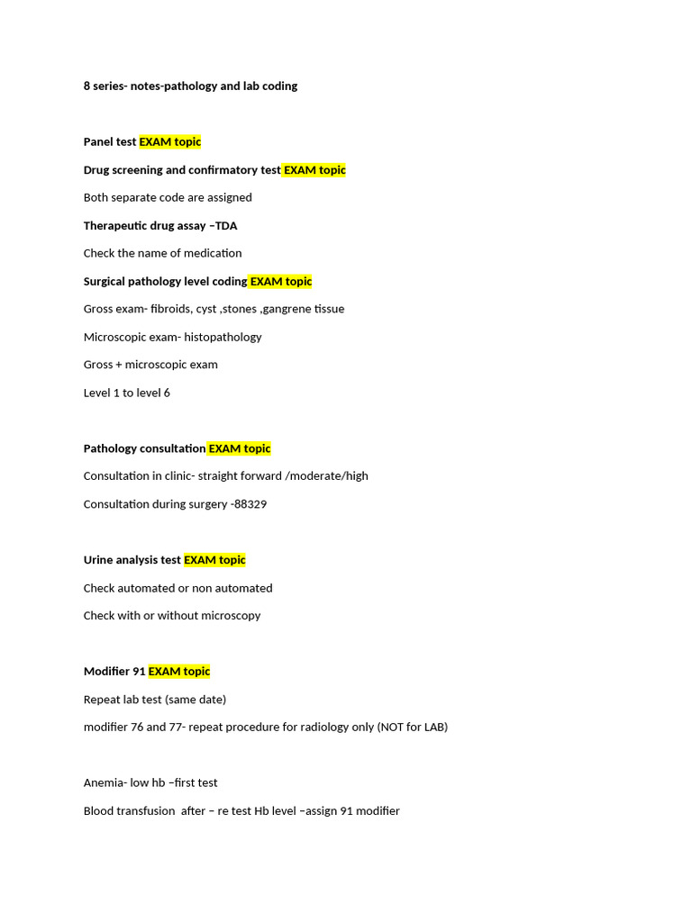 8 Series - Notes-Pathology and Lab Coding | PDF