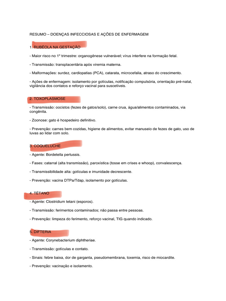 Resumo Doencas Infecciosas | PDF | Pediatria | Ciências da Saúde