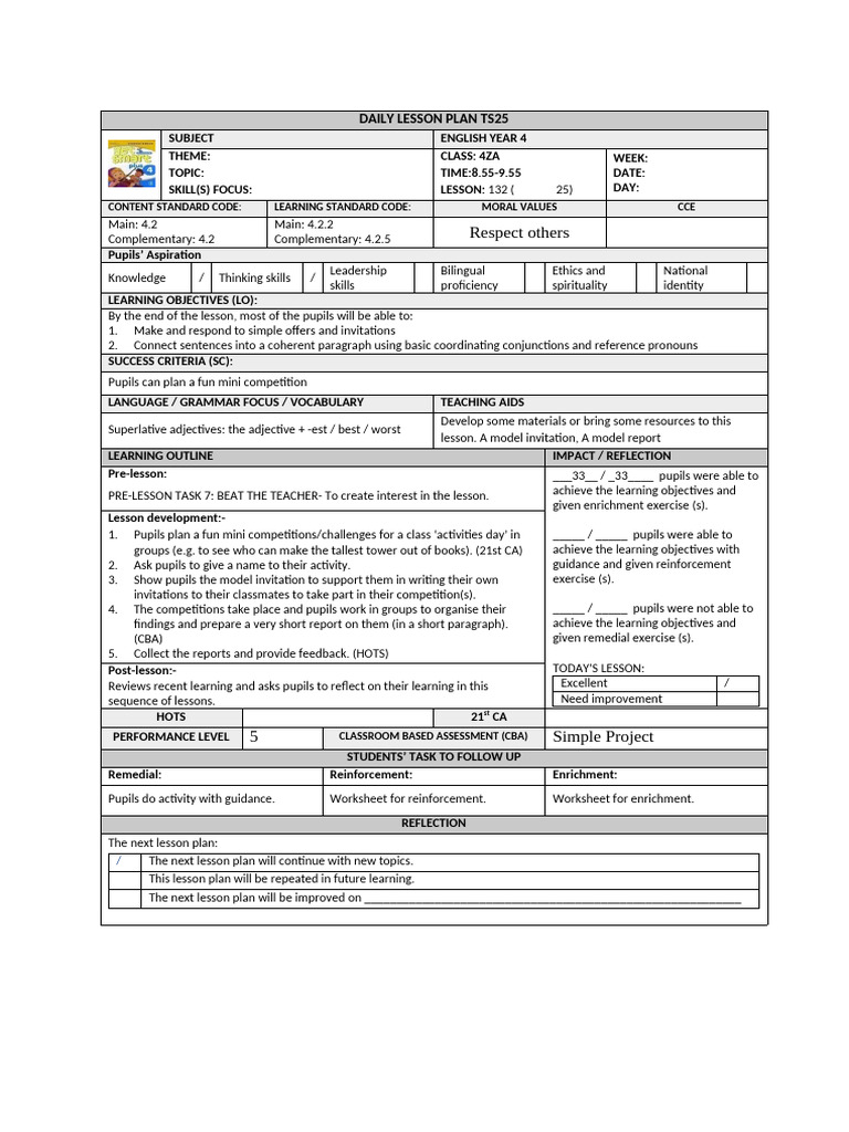 RPH Week 39 English Year 6 | PDF | Lesson Plan | Teachers