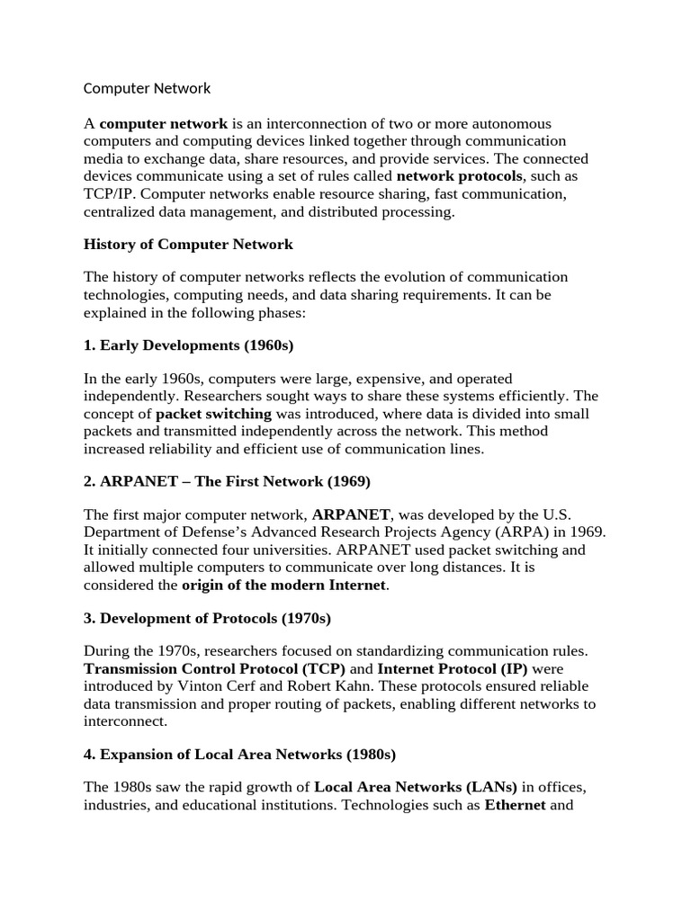 Computer Network History | PDF | Computer Network | Internet