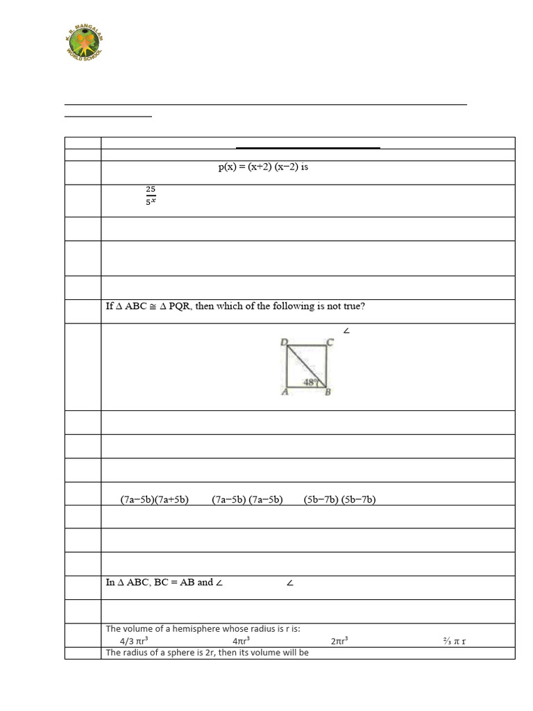 Sample Paper - Class Ix - Annual Examination | PDF | Area | Angle