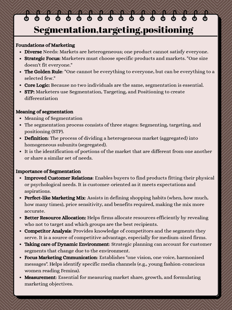Marketing Unit 3 Short Notes | PDF | Marketing | Market Segmentation