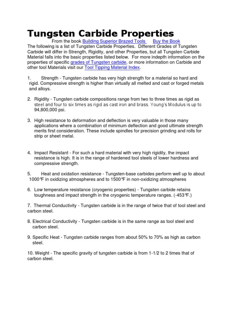 Tungsten Carbide Properties PDF Tungsten Steel
