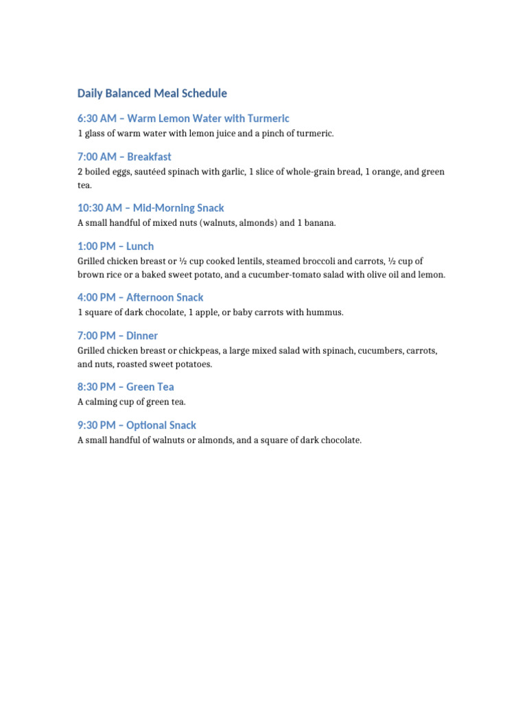 Daily Balanced Meal Schedule | PDF