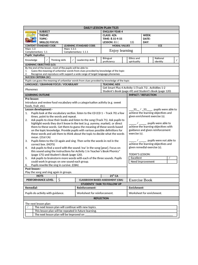 RPH Week 21 English Year 4 | PDF | Lesson Plan | Vocabulary