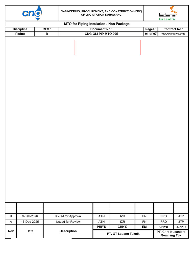 Cng-Gli-Pip-Mto-005 - Mto For Piping Insulation - Rev B | PDF