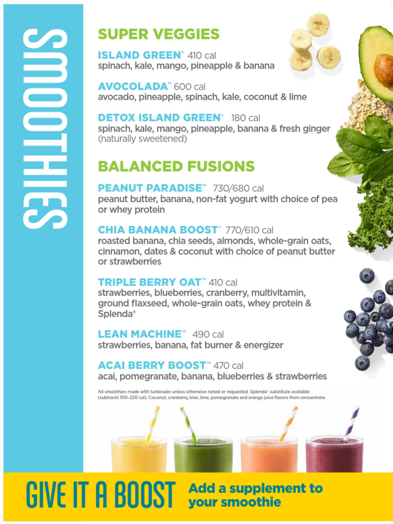 Tropical Smoothie Cafe Approved Handout Menu | PDF | Bacon | Coleslaw