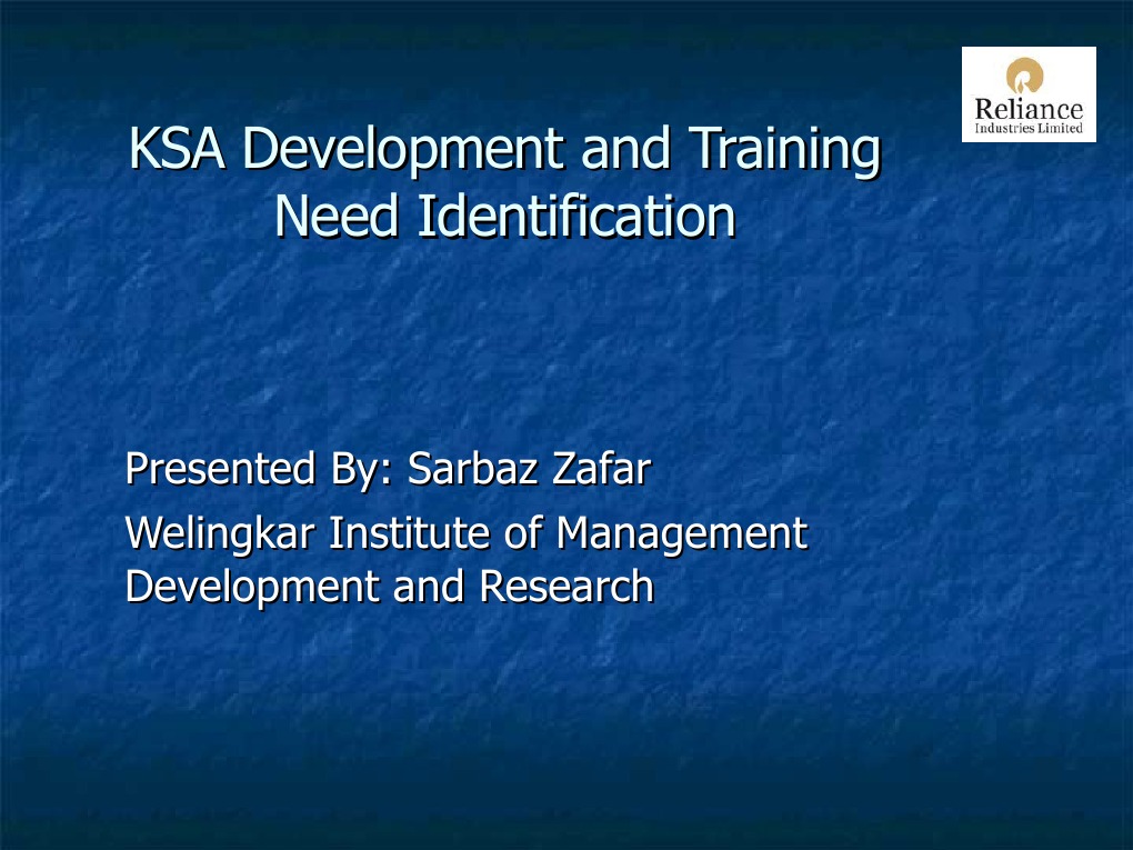 KSA Development and Training Need Identification Presentation
