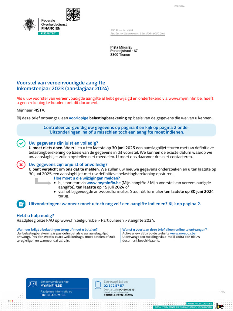 Voorstel Van Vereenvoudigde Aangifte 2024 | PDF
