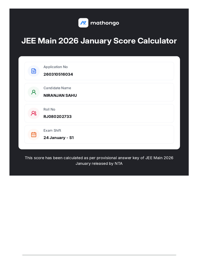 JEE Main 2026 January Score Calculator - MathonGo | PDF