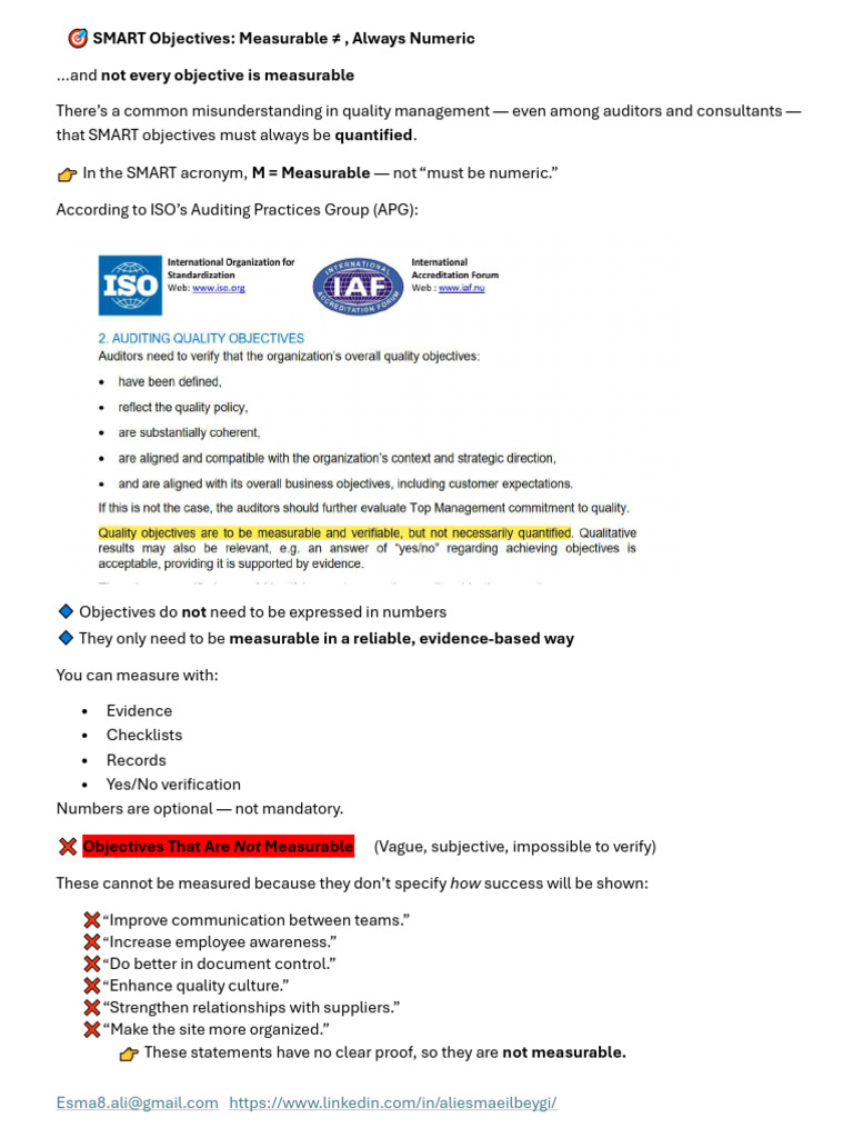 ? SMART Objectives - Measurable, Always Numeric | PDF