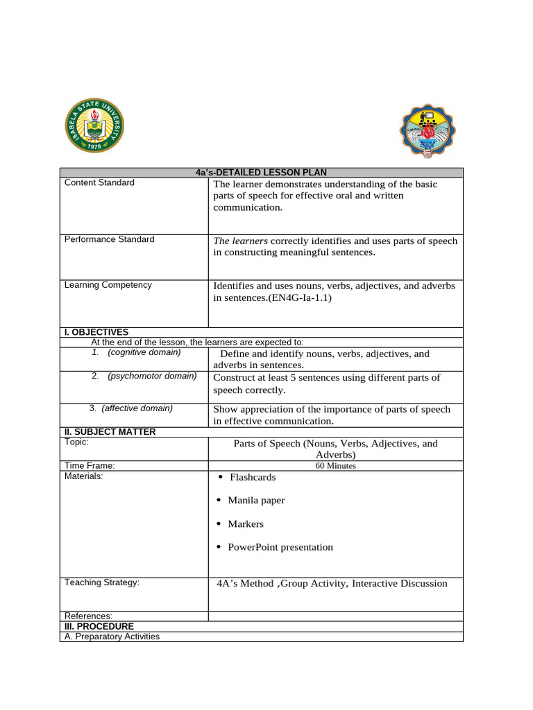4as Lesson Plan Template | PDF | Learning | Educational Assessment