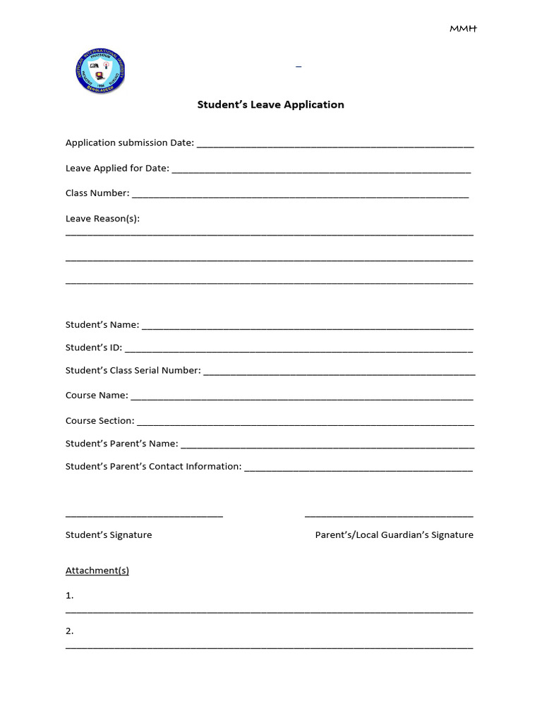 (Spring 24 - 25) Template - Students Leave Application | PDF