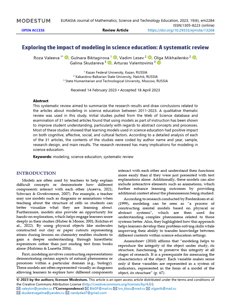 Exploring The Impact of Modeling in Science Education A Systematic ...