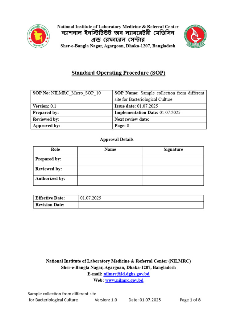 Sop 10-Sample Collection | PDF | Medical Laboratory | Laboratories