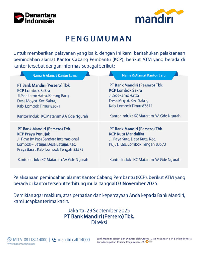 Draft Pengumuman Mandiri Highlight (Pemindahan) 29 September 2025 - KCP ...