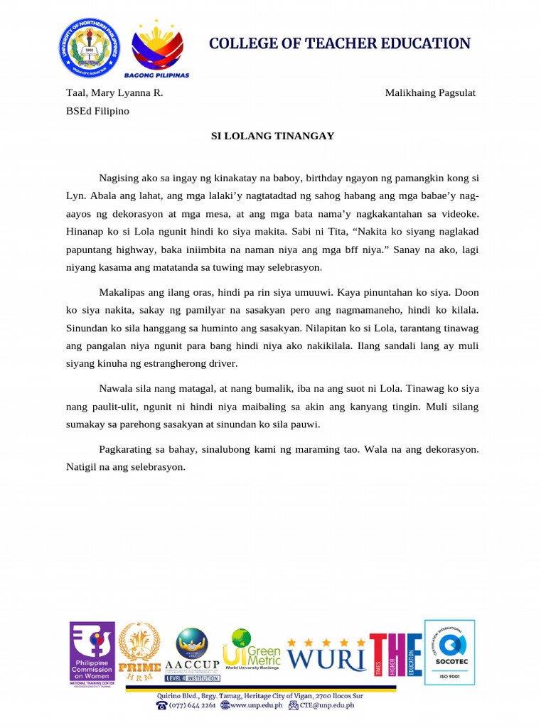 Si Lolang Tinangay (Dagli) | PDF