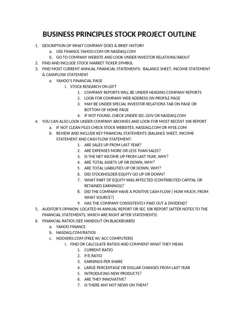 BUSI 1301 Stock Project Outline | PDF | Equity (Finance) | Cash Flow ...