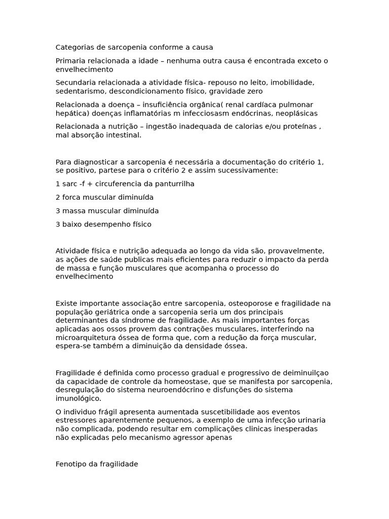 Categorias de Sarcopenia Conforme A Causa | PDF | Músculo | Envelhecimento