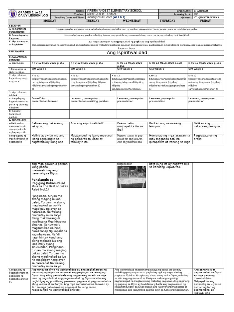 DLL - Esp 6 - Q4 - W1 | PDF