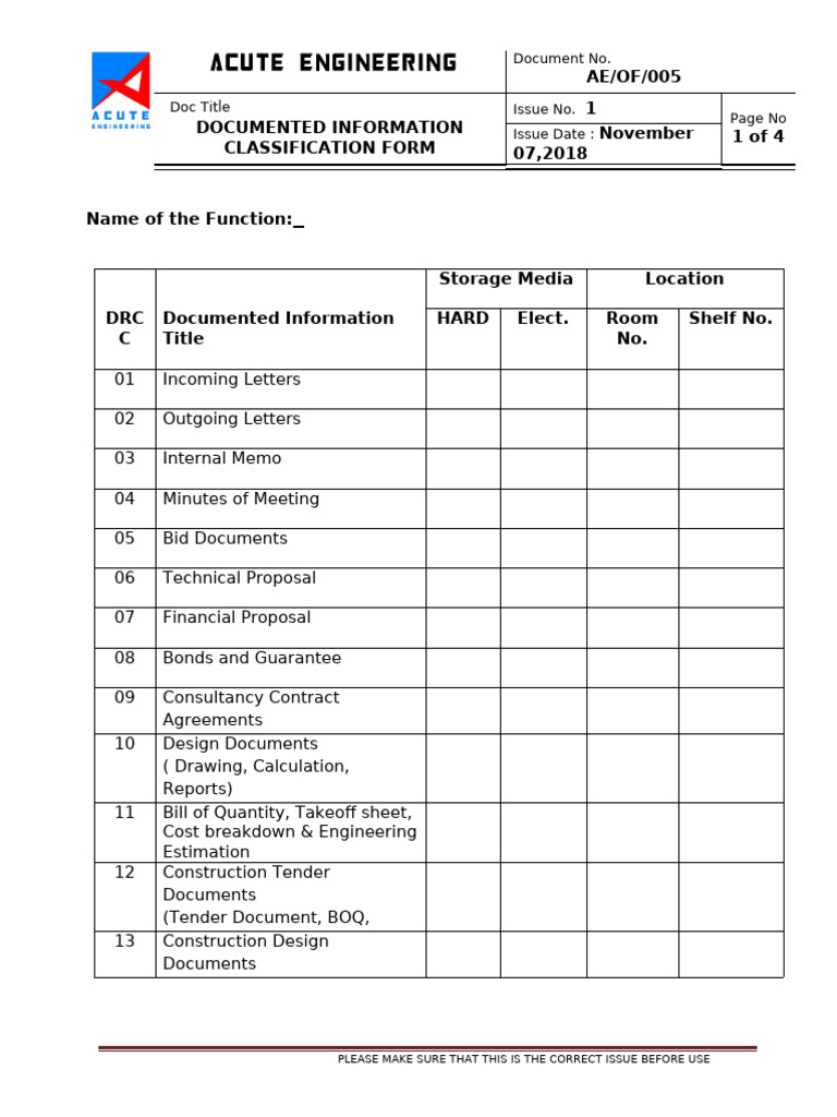 AE of 005 Documented Information Classification Form | PDF | Business