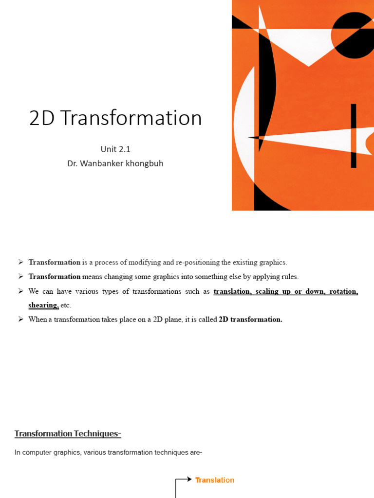 Unit 2.1 2D Transformation | PDF | 2 D Computer Graphics | Cartesian ...