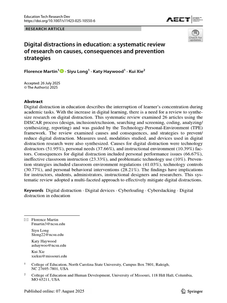 Digital Distractions in Education A Systematic Review of Research On ...