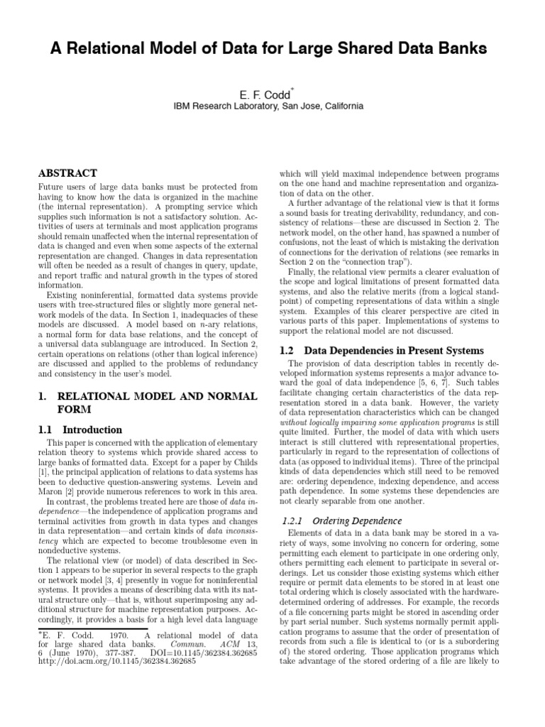 Codd 1970 A Relational Model | PDF | Databases | Relational Model