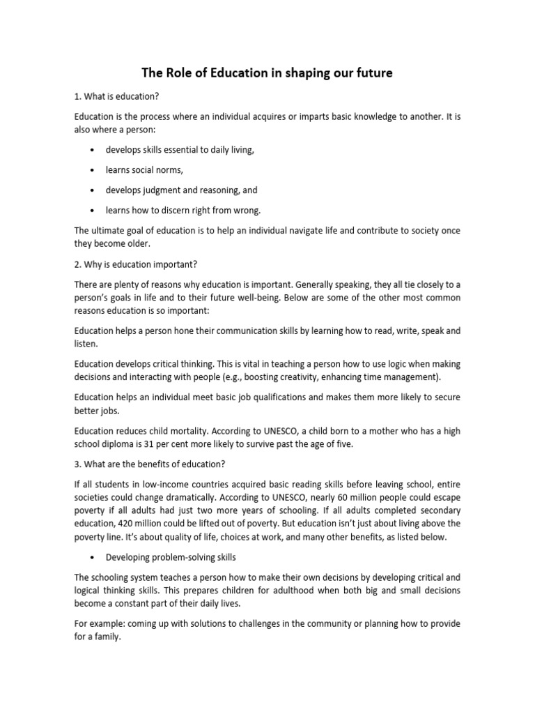 The Role of Education in Shaping Our Future | PDF | Creativity | Learning
