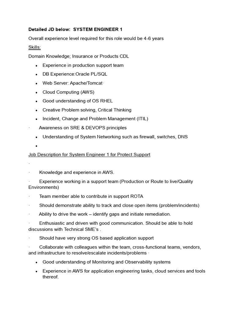 System Engineer JD | PDF