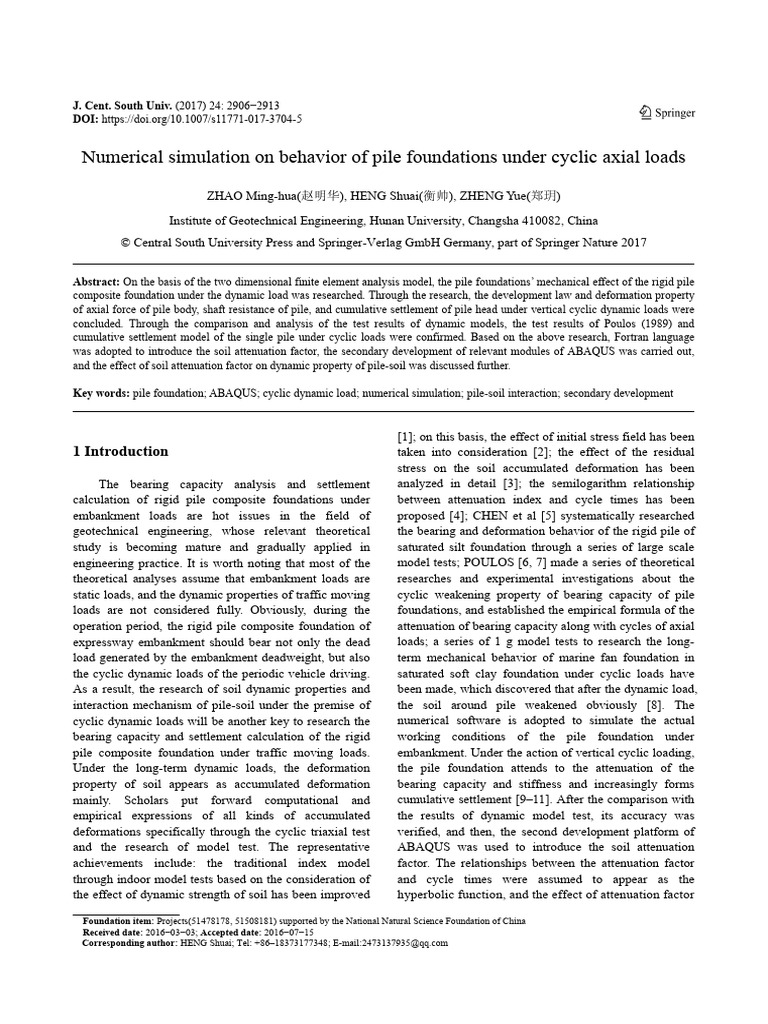 Numerical Simulation On Behavior of Pile Foundations Under Cyclic Axial ...