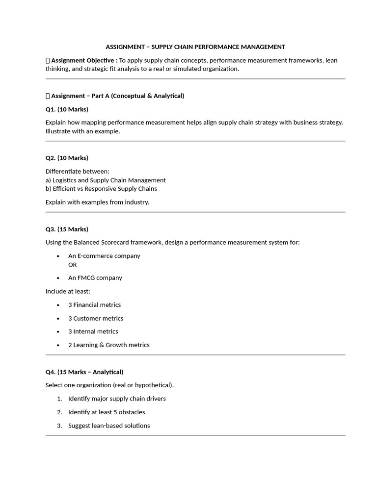 LSCM - Assignment MCQ's Case Study | PDF | Supply Chain Management ...
