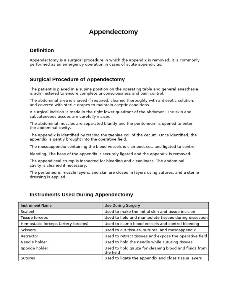 Appendectomy Assignment As Requested | PDF