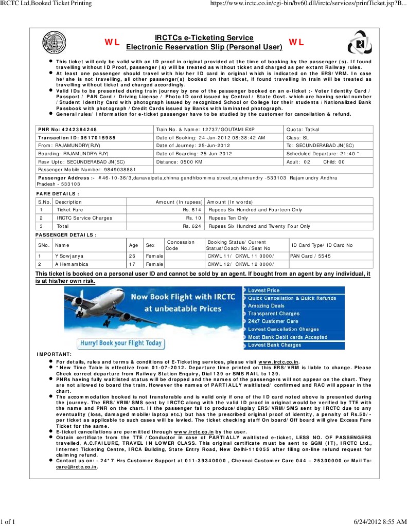 IRCTC E-Ticket Booking Guidelines | PDF | Identity Document | Ticket ...