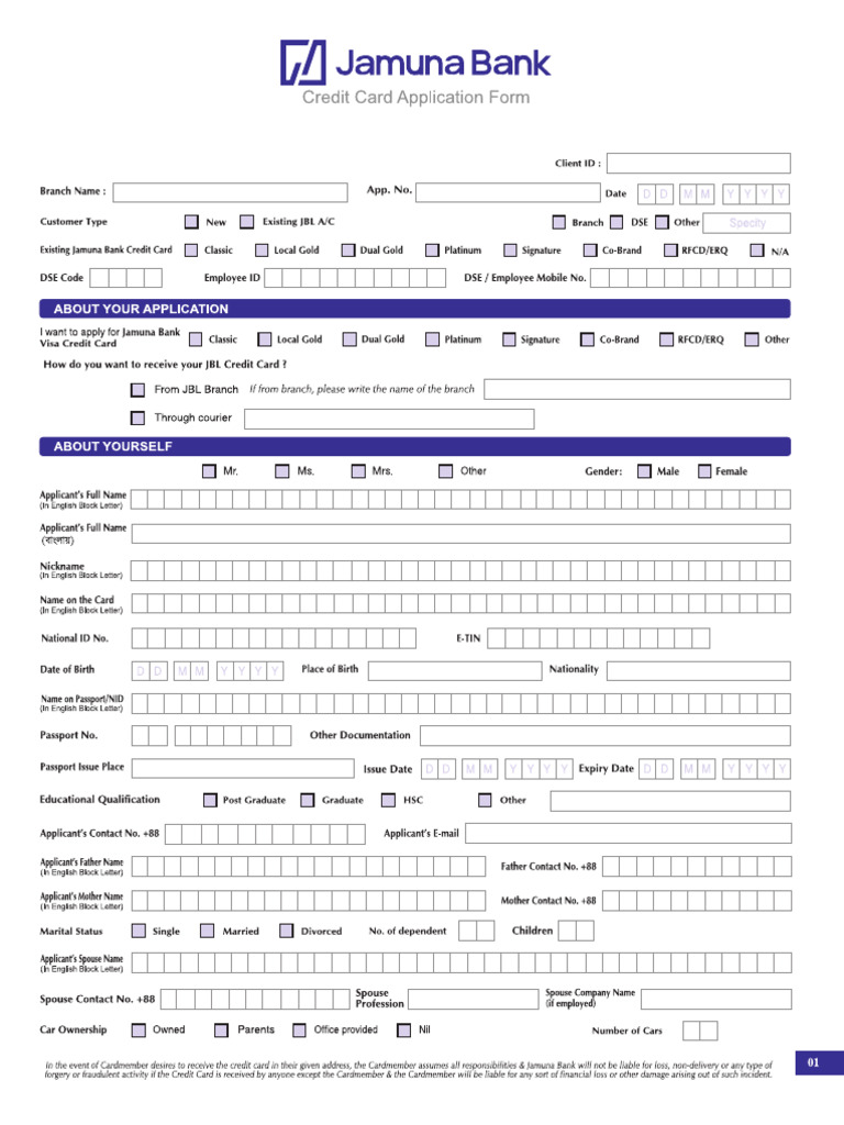 Credit Card Application Form Nov24 | PDF