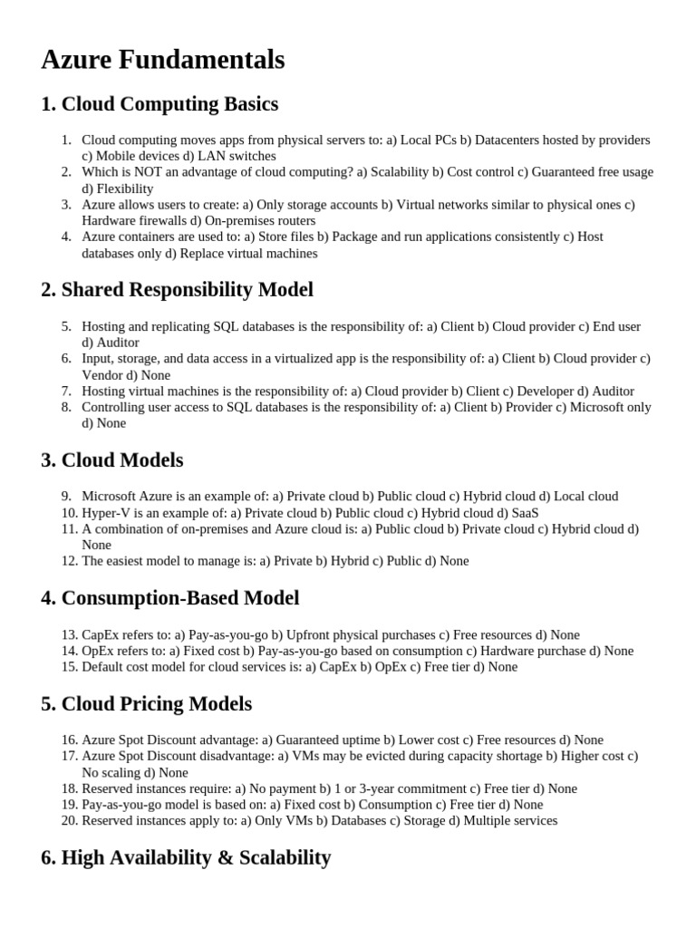 Question Paper Azure Fundamentals | PDF | Cloud Computing | Virtual Machine