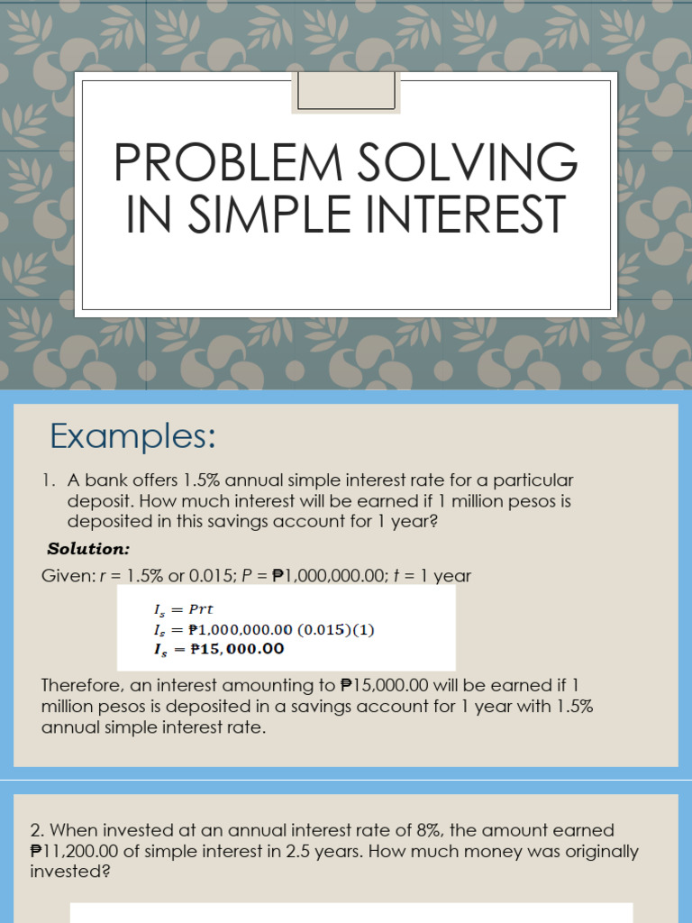 Problem Solving in Simple Interest | PDF