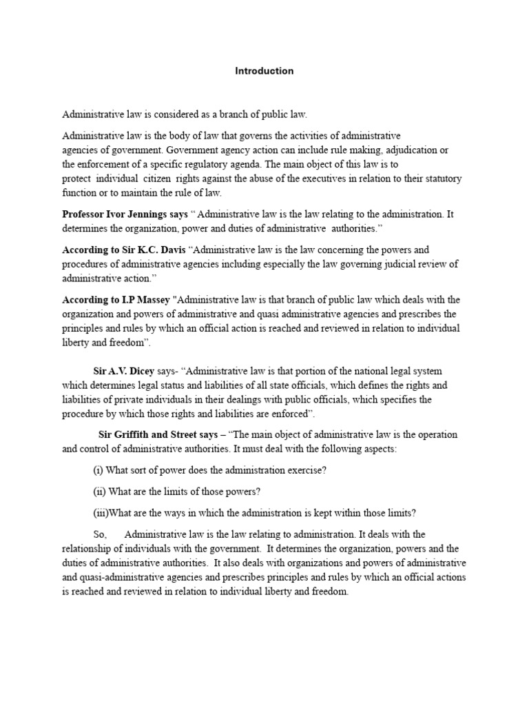 Administrative Law Note | PDF | Rule Of Law | Separation Of Powers