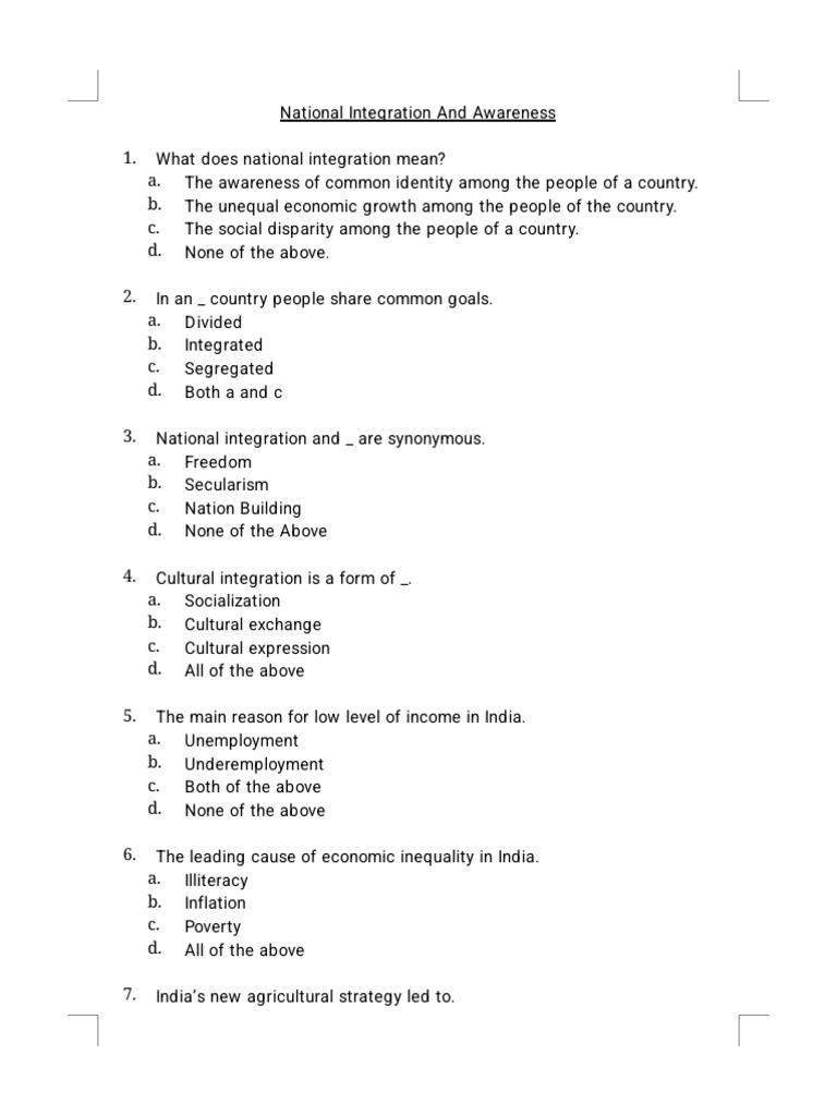 National Integration and Awareness | PDF | Nationalism | Economic ...