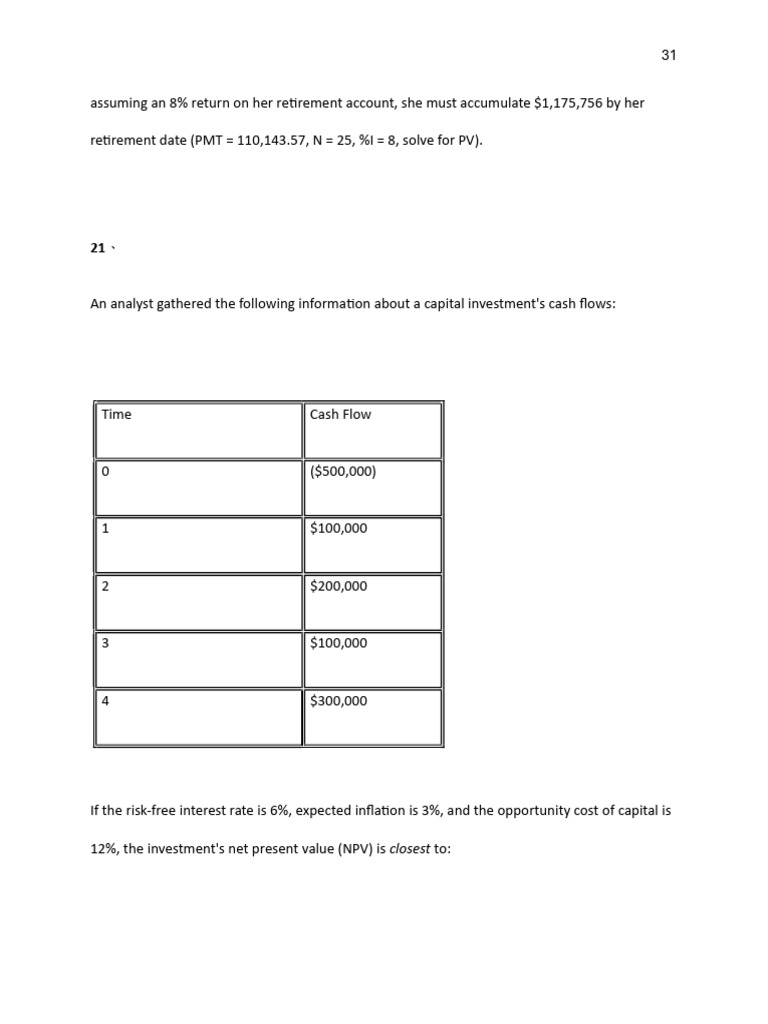 Level 1 Mock Exam - Part 1 答案详细解答 31-40 | PDF | Net Present Value ...