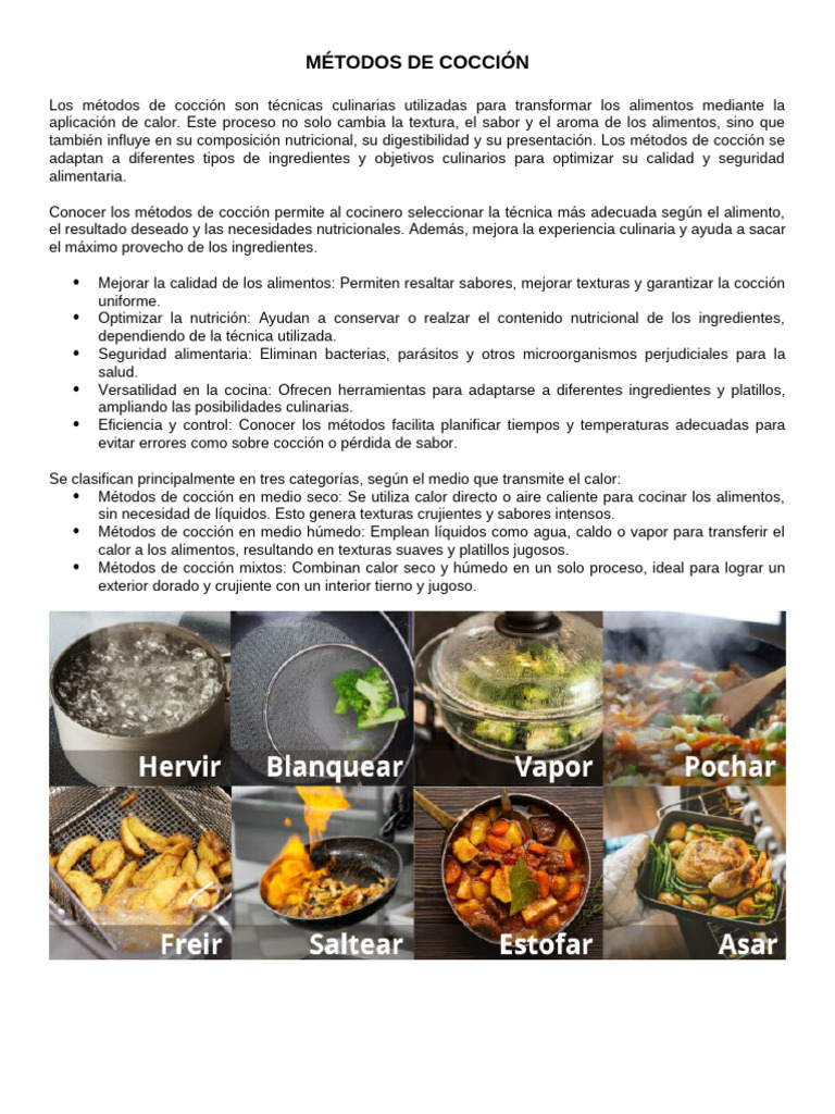 Métodos de Cocción | PDF | Cocinando | Hirviendo