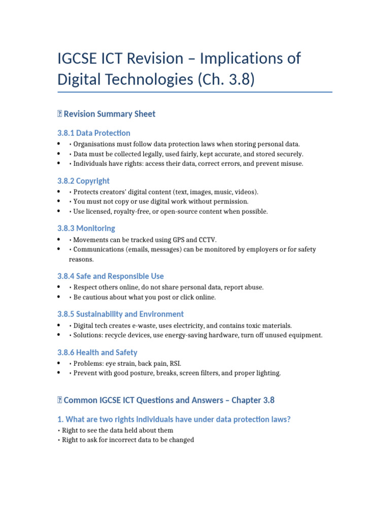 IGCSE ICT Digital Technologies Revision | PDF | Electronic Waste ...