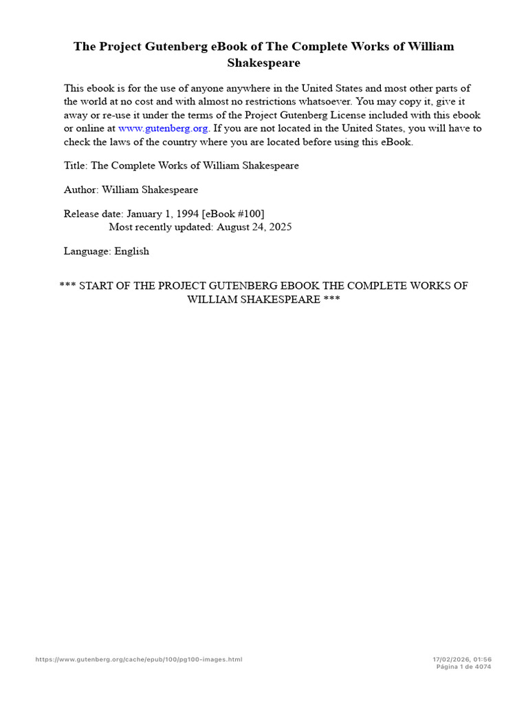 The Complete Works of William Shakespeare - Project Gutenberg | PDF